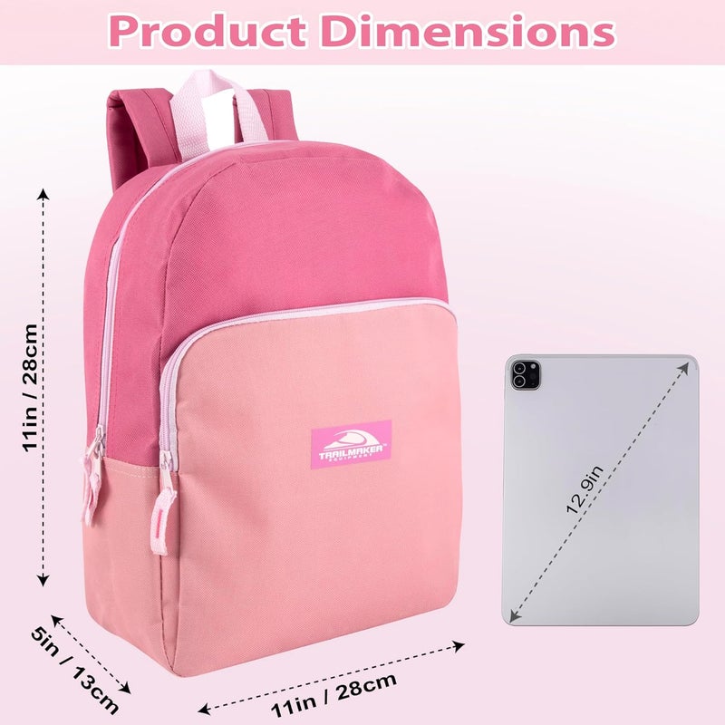 Trailmaker Color Block Backpacks for School Boys and Girls, 15 Inch Two Tone Colorful Small Travel Backpack for Kids (Pink) - Image 4